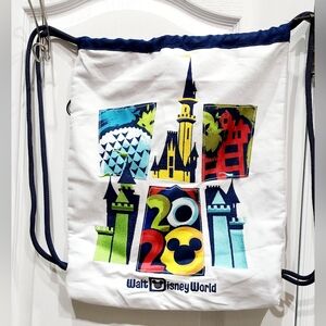 Vintage 2020 WALT DISNEY WORLD BACKPACK canvas cinch bag drawstring parks